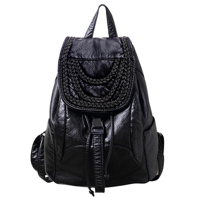 双肩包女新款羊皮软皮时尚休闲