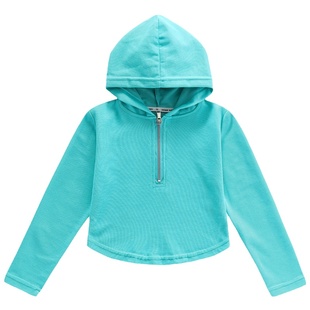 女童卫衣春秋款韩版连帽洋气白色长袖T恤休闲中大童高腰短款上衣