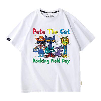 Pete the Cat皮特猫摇滚夏季青少年学生儿童纯棉短袖T恤衣服定制