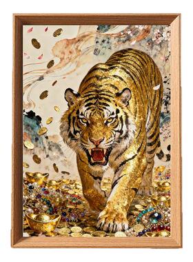 金色猛虎招财驱邪木质相框
