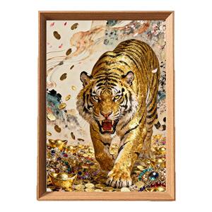 金色猛虎招财驱邪木质相框
