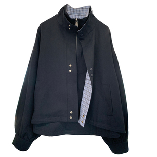 多重穿法格子拼接显瘦风衣秋季防风小个子短款外套女翻领保暖夹克