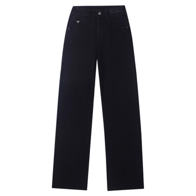 直筒牛仔裤女黑色显瘦窄版阔腿裤