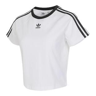 阿迪达斯Adidas三叶草女Jennie同款条纹短款短袖T恤JC8704 JC8703