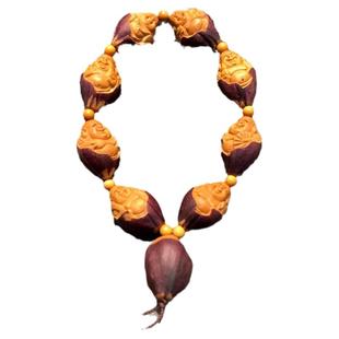 八大弥勒紫皮包衣橄榄核手串男士原籽精雕八宝弥勒佛文玩核雕雕刻