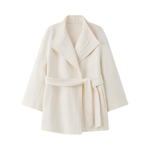 【云绒织境】CHICJOJO白色毛呢外套女25冬新款短款羊绒翻领大衣