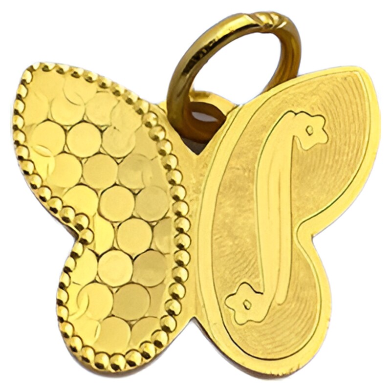 S925纯银镀黄金錾刻小蝴蝶吊坠