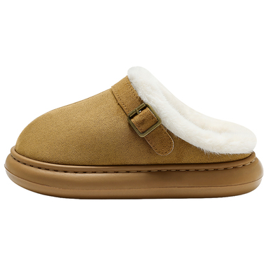 鹿绒皮厚毛绒棉拖鞋女款月子棉拖