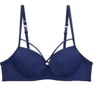 性感美胸内衣前交叉带少女有钢圈文胸聚拢简约纯色薄款三排扣胸罩