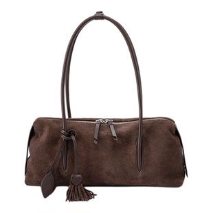 fed麂皮工艺头层牛皮真皮反绒磨砂波士顿包手提单肩包女包BFA9433