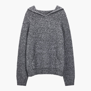 CROWNLESS未冕时髦运动风亲肤圈绒感牦牛绒 松弛廓形连帽针织毛衣