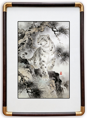 四九艺社 景德镇陶瓷新中式雪豹图瓷板画 客厅书房玄关卧室装饰画