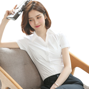 莫代尔冰丝上衣白衬衫女短袖夏季新款职业工作服工装修身白色衬衣