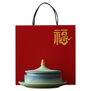 故宫文创天坛果盘陶瓷家用新婚礼盒装高档商务定制LOGO新款带香插