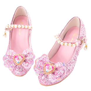 女童皮鞋爱莎单鞋3宝宝小公主水晶鞋5学生6女8儿童走秀表演高跟鞋