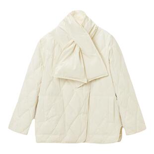 OVV秋冬新款女装不规则门襟可拆卸围巾桃绒羽绒服外套