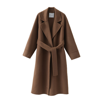 popchrio翻驳领浴袍式双面呢大衣