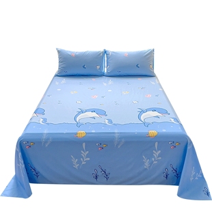 卡通可爱儿童床单单件纯棉100全棉宿舍单人学生被单枕套三件套蓝
