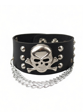 朋克亚比骷髅头链条皮革手环腕带