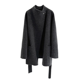 立领短款双面羊毛小个子大衣女款2025新款一粒扣高级气质毛呢外套