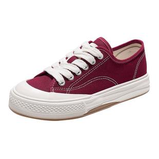 feiyue/飞跃酒红色帆布鞋女2025春夏简约百搭厚底低帮休闲板鞋