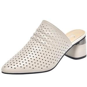 2025新款尖头软皮粗跟包头半拖鞋女夏季外穿高跟鞋中跟真皮凉拖鞋