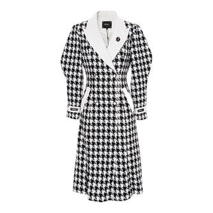 M STAR冬季复古气质翻领新款千鸟格外套女独特超好看大衣