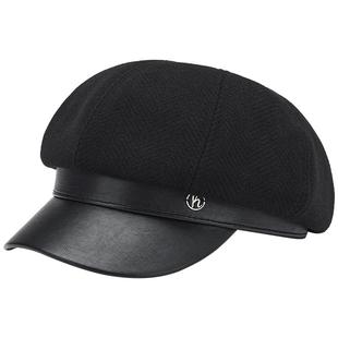 热风女士帽子2025年冬季新款呢料拼接八角帽保暖显脸小艺术帽子