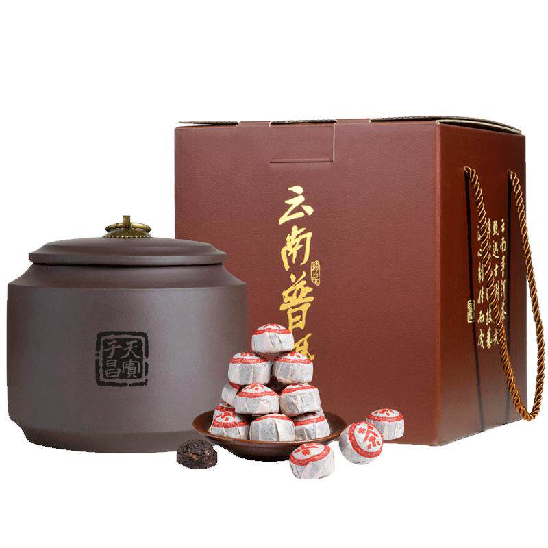 2005年老普洱熟茶500g紫砂灌装