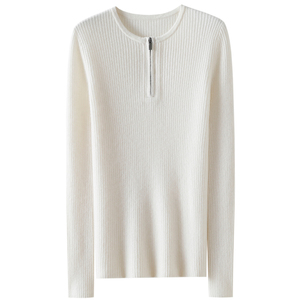 精致温柔爆！半开拉链100%纯山羊绒衫女圆领纯羊绒毛衣打底衫秋冬