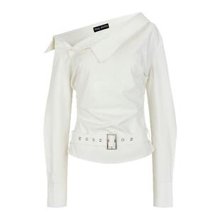 ViaPitti 买手店设计感露肩褶皱腰带短款衬衫女气质修身小众衬衣