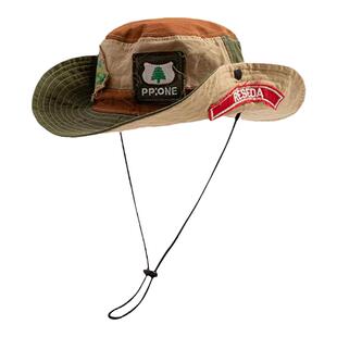 个性渔夫帽子男女复古补丁贴布街头潮牌登山帽户外露营西部牛仔帽