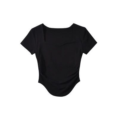 正肩女T恤纯欲风短袖黑白色上衣