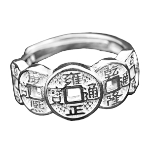 复古做旧招财进宝古铜钱时尚999纯银大戒指男款食指霸气99足银潮