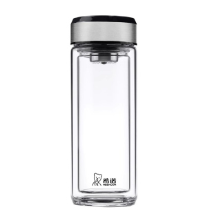 希诺玻璃杯双层隔热高档抗菌办公杯子便携水杯男士透明泡茶杯定制