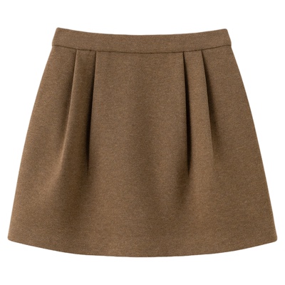 FANLE STUDIOS冬季双层加厚高密羊毛保暖高腰遮胯捏褶花苞短裙