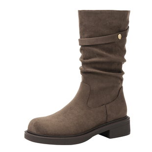 达芙妮靴子短靴女冬季堆堆靴2025新款加绒马丁靴美拉德中筒骑士靴