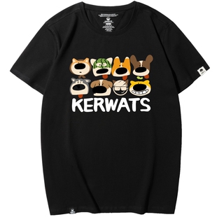 KERWATS可维斯品牌大码男女同款卡通动物表情印花95棉夏季短袖T恤