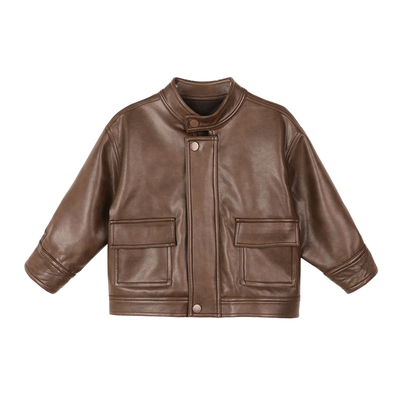 小O爸男婴童 宝宝外套男童秋冬季2025新款婴儿复古风保暖夹棉皮衣