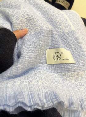 蓝色小熊围巾女生可爱围脖披肩百搭2024年秋冬新款高级韩版配大衣