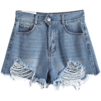 流苏高腰超a大长腿热裤牛仔短裤