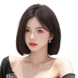 一刀切短发假发女全头套式自然中分减龄方圆脸仿真发日常整顶发套
