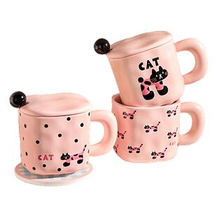 墨色马克杯带盖带勺家用特别好看的陶瓷杯子女生办公室可爱喝水杯