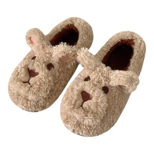 细细条 保暖毛绒绒可爱棉拖鞋女冬少女心居家用防滑全包跟月子鞋