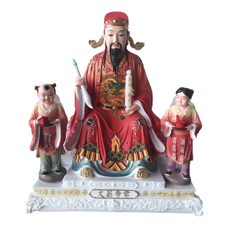 彩绘仿瓷天聋地哑文昌帝君像摆件