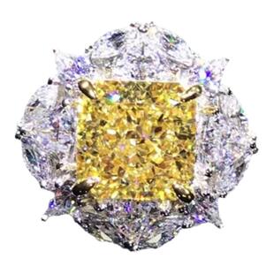 PT950铂金镶嵌进口莫桑钻4克拉钻戒欧美女生气质黄钻花型指环气质