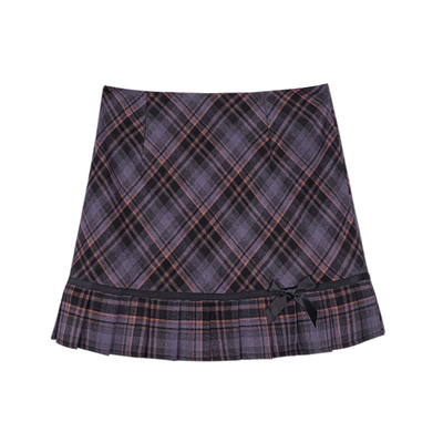SagiDolls少女斗志复古甜美紫格半身裙百搭学院风A字裙半裙秋显高