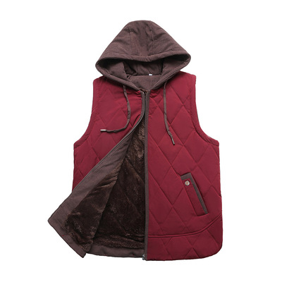 中老年女装连帽马甲加肥加大冬装