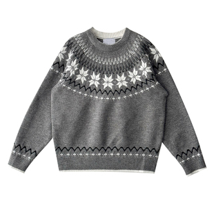 马克斯星球 费尔岛菱形毛衣男秋冬新款复古风套头圆领针织衫上衣