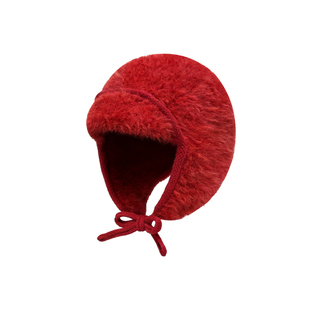 红色飞行员毛绒雷锋帽女款冬季护耳针织毛线帽保暖防寒大头围帽子